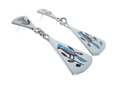 Multicolor Inlay Western Bluebird Genuine Sterling Silver Zuni Earrings NN20346